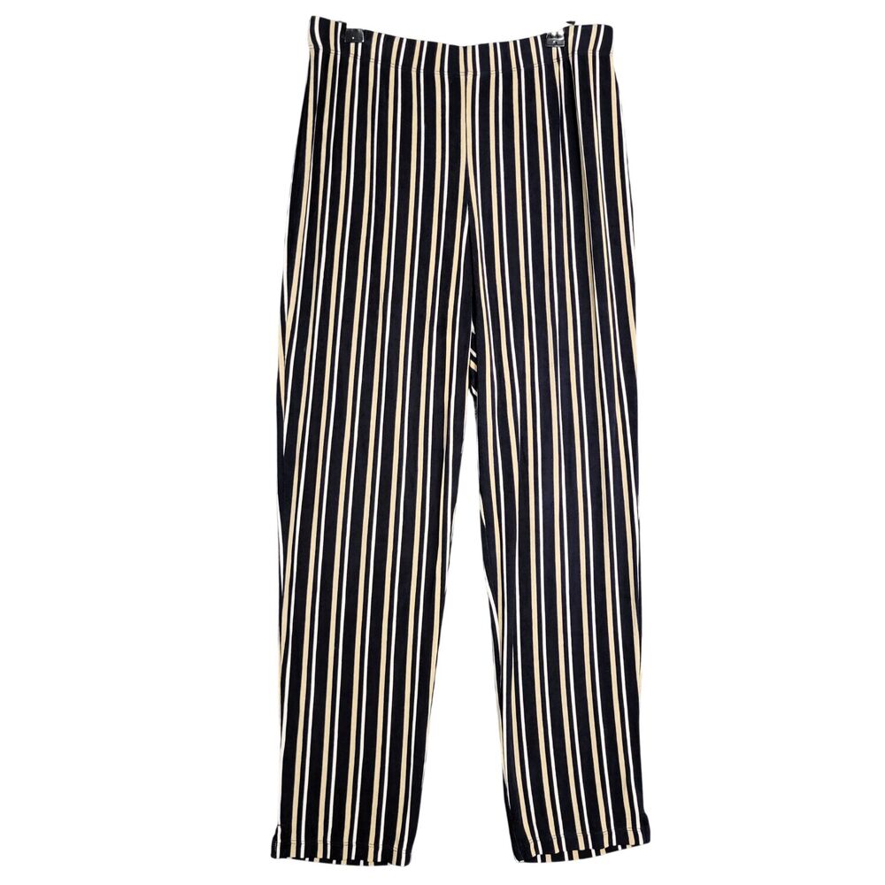 CHICOS TRAVELERS Blue Striped Slinky Knit Ankle Pull On Pants SIZE 1 US MEDIUM 8